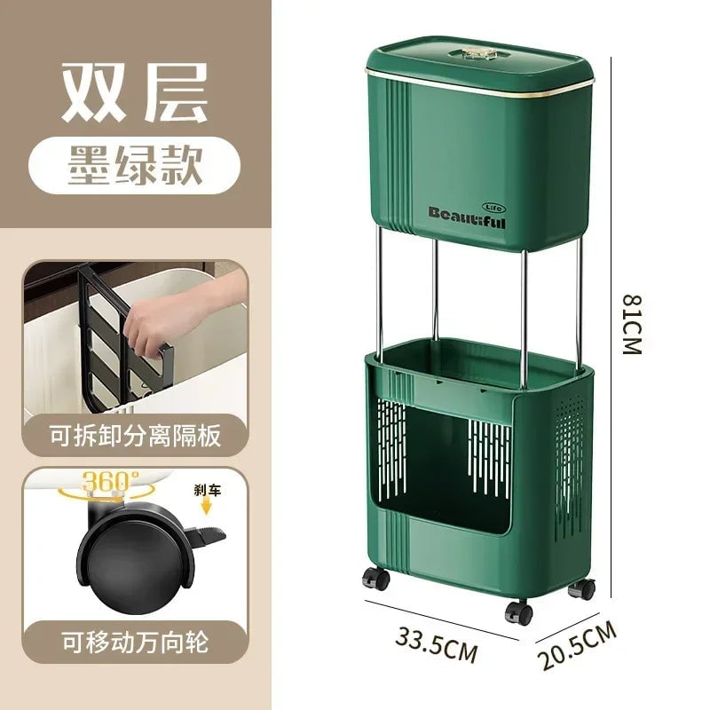 Large Capacity Kitchen Garbage Bin with Lid - Double Layer Odor Control