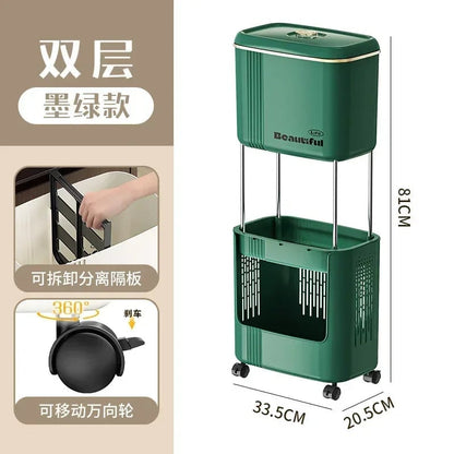 Large Capacity Kitchen Garbage Bin with Lid - Double Layer Odor Control