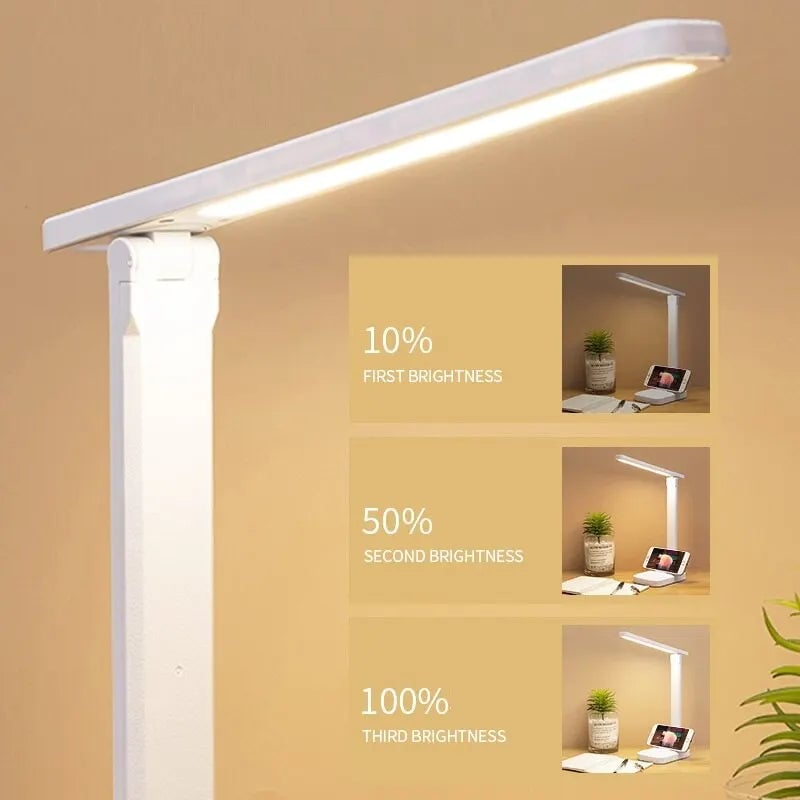 LED Touch Switch Folding Desk Lamp USB Dimmable White Bedside Study
