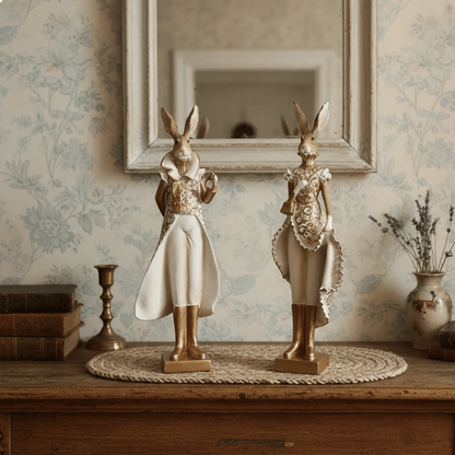 32.5cm Gold White Resin Rabbit Sculpture Fantasy Home Decor