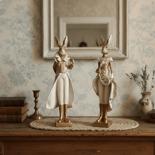 32.5cm Gold White Resin Rabbit Sculpture Fantasy Home Decor