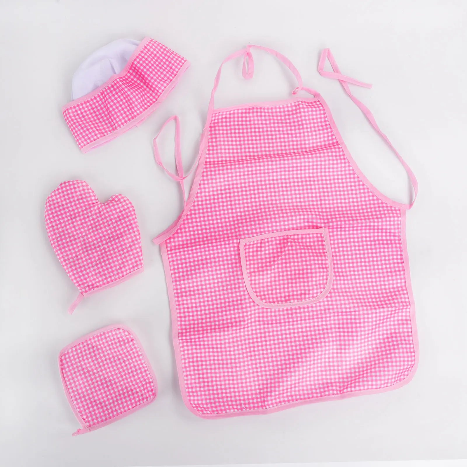 Kids Kitchen Play Set with Checkered Apron - Dress Up Cooking Toy