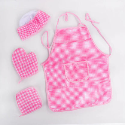 Kids Kitchen Play Set with Checkered Apron - Dress Up Cooking Toy