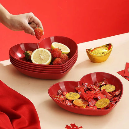 Red Heart Shaped Plates Set - Wedding Festival Cake Snack Serving