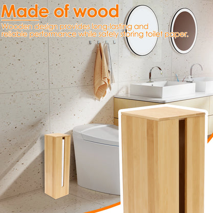 Wooden Bathroom Toilet Paper Holder with Towel Storage Organizer Box