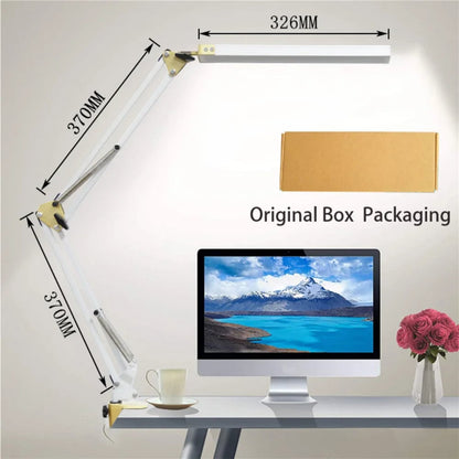 10W LED Clamp Desk Lamp - Swing Arm, 10 Brightness Levels, 3 Modes