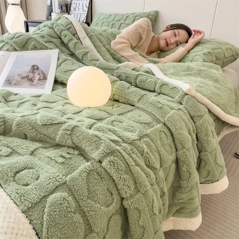 Winter Fleece Heart Plush Blanket - Soft Thick Bed Sofa Single Double