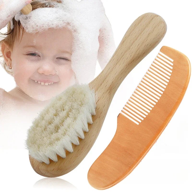 Natural Wool Wood Baby Hair Brush - Gentle Massage Comb for Newborns