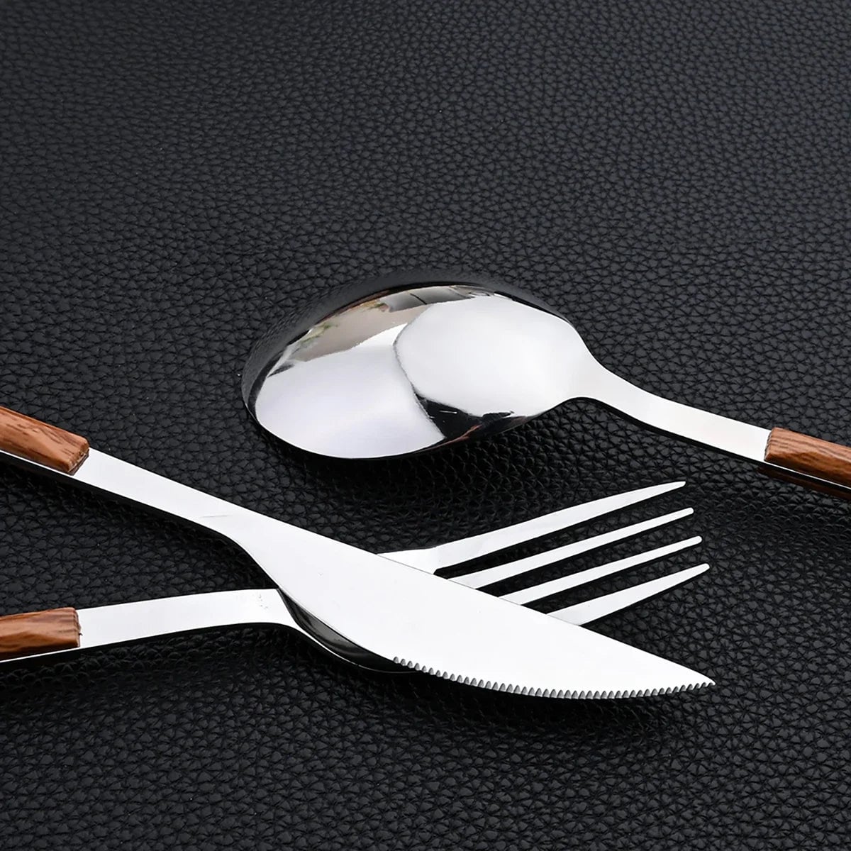 30-Piece Stainless Steel Flatware Set with Wooden Handles