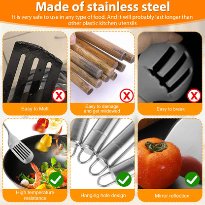 5-Piece Stainless Steel Kitchen Utensil Set - Spatula Spoon Tools