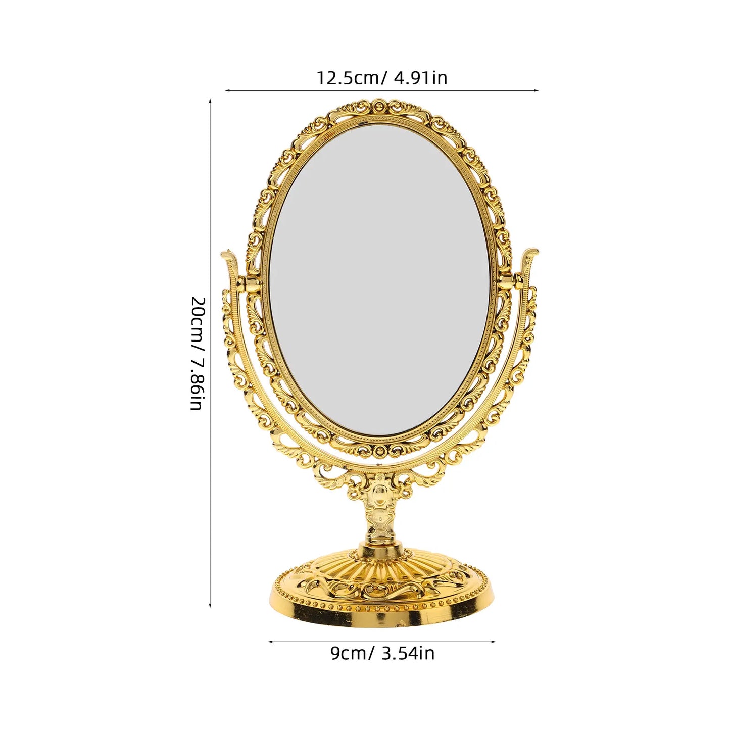 Double Sided Rotating Vanity Mirror Vintage Oval Golden Frame