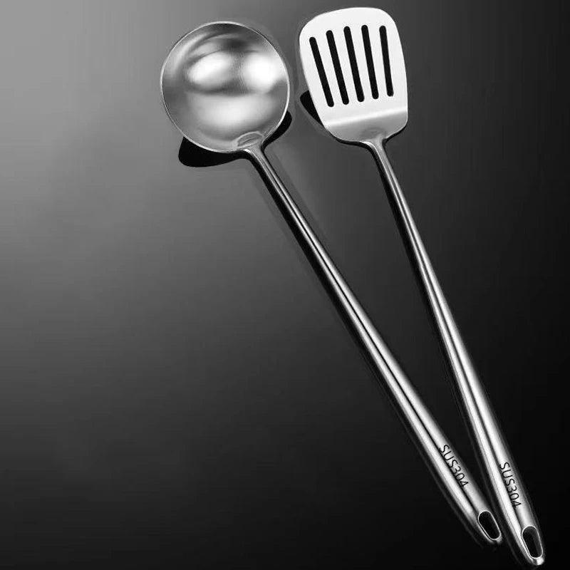 304 Stainless Steel Wok Spatula & Slotted Turner Rice Spoon Set