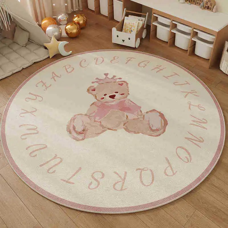 Soft Non-Slip Round Kids ABC Alphabet Mat - Bear Design Nursery Rug
