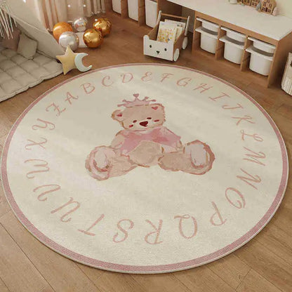 Soft Non-Slip Round Kids ABC Alphabet Mat - Bear Design Nursery Rug
