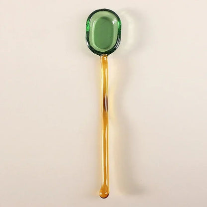 Colored Glass Long Handle Dessert Spoons - Coffee Stirring Spoons
