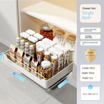 Pull Out Kitchen Storage Drawer with Slide Rails - Spice Organizer