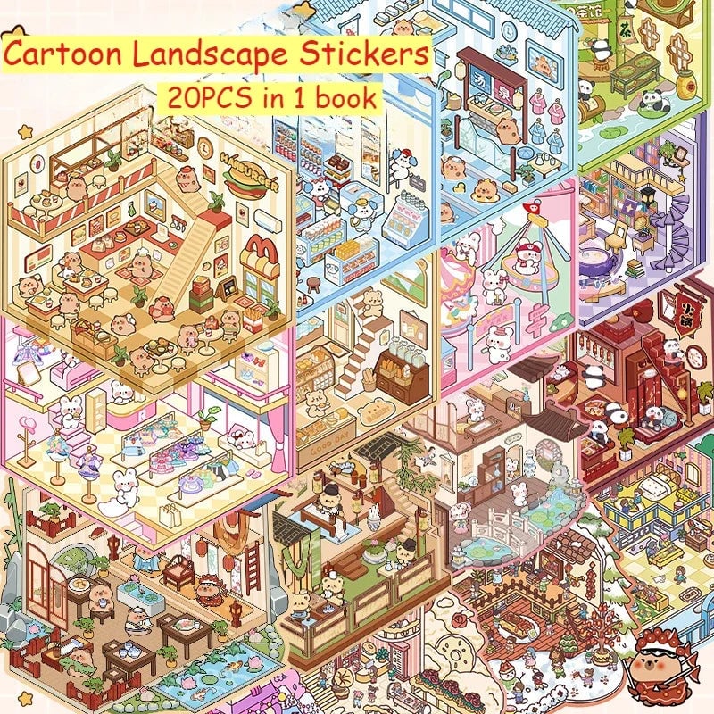 20PCS 3D Capybara Landscape Stickers Collection Book Album DIY Toy