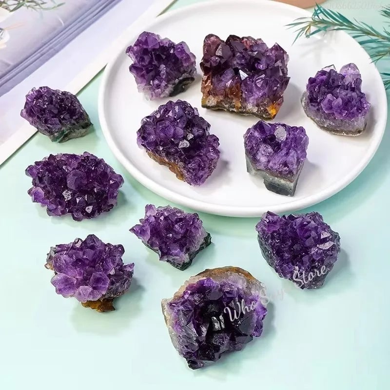 Natural Purple Amethyst Quartz Crystal Cluster Geode Specimen