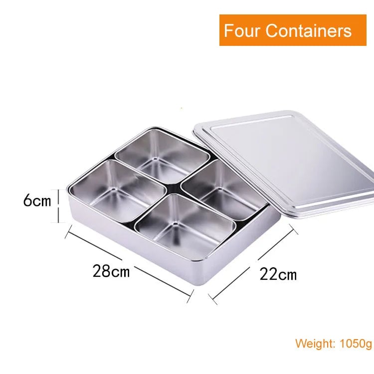 Stainless Steel Pizza Seasoning Container 6 Compartment Ingredient Box