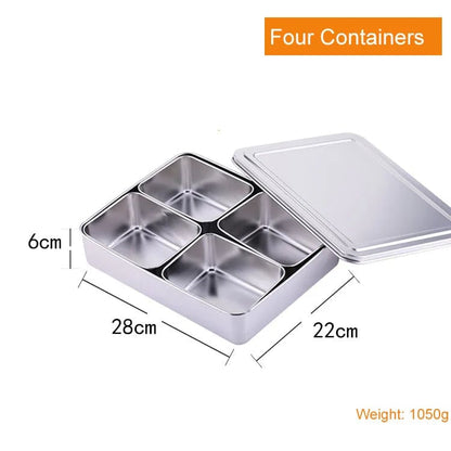 Stainless Steel Pizza Seasoning Container 6 Compartment Ingredient Box