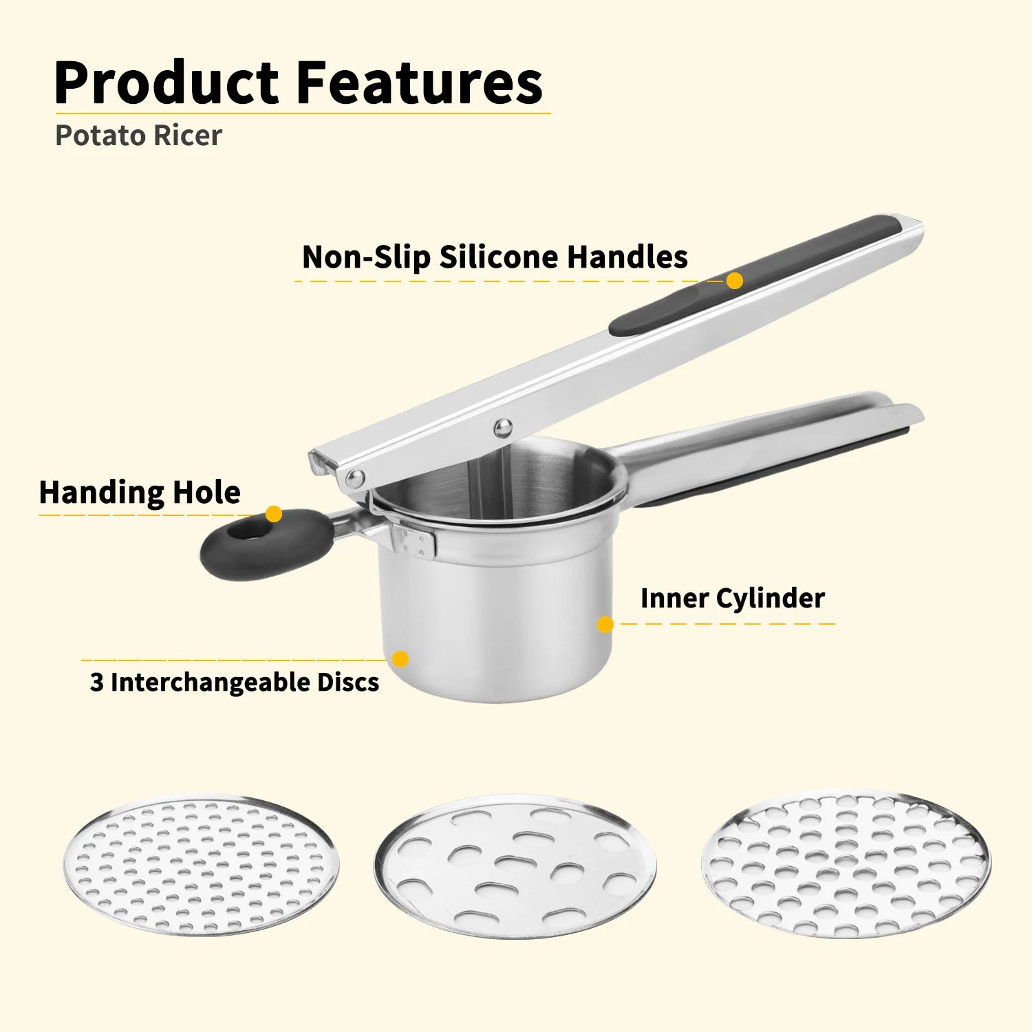 Stainless Steel Potato Ricer with Replaceable Silicone Handle