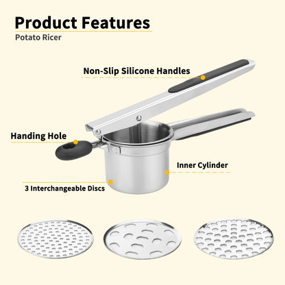 Stainless Steel Potato Ricer with Replaceable Silicone Handle