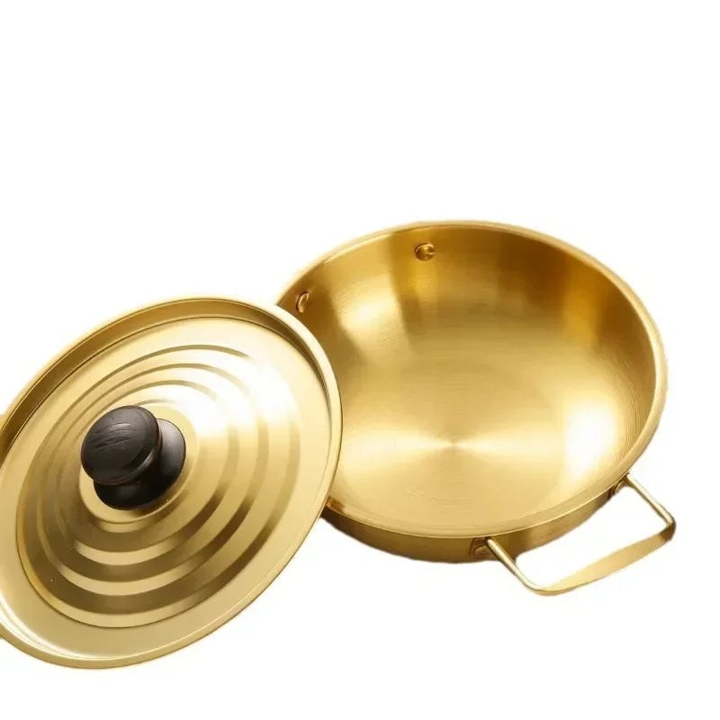 Gold Double Handle Lidded Stockpot - Instant Noodles Hot Pot Cookware