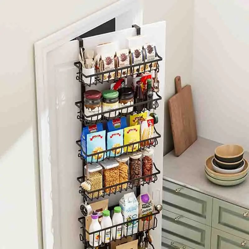 Iron Over-Door Multi-Layer Storage Basket Adjustable No-Drill Shelf
