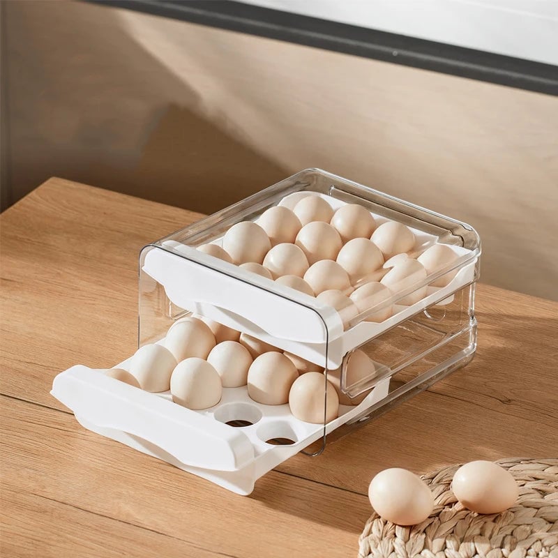2-Layer Drawer Egg Storage Box - Large Capacity Refrigerator Organizer