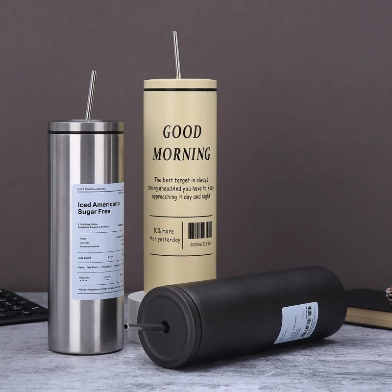 Stainless Steel Insulated Coffee Cup with Straw - Hot & Cold Drinks