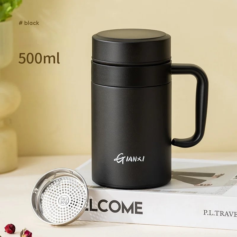 Large Capacity Thermos Cup Tea Water Separation Handle Strap Women