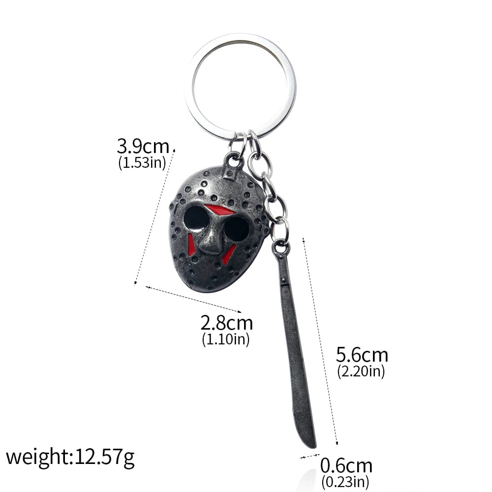 Horror Movie Hockey Mask Machete Metal Keychain - Halloween Cosplay