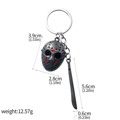 Horror Movie Hockey Mask Machete Metal Keychain - Halloween Cosplay