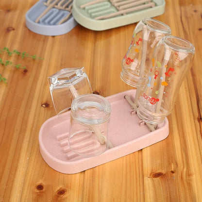 Wheat Straw Baby Bottle Drying Rack Feeding Cup Storage Holder