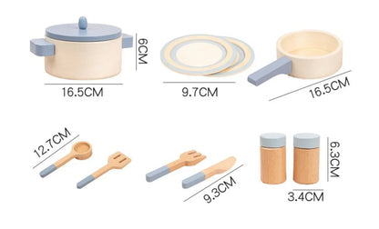 Wooden Mini Kitchen Cookware Set - Pretend Play Pots & Pans Toys