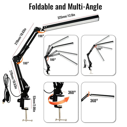 10W LED Clamp Desk Lamp - Adjustable Swing Arm, 3 Modes, 10 Levels