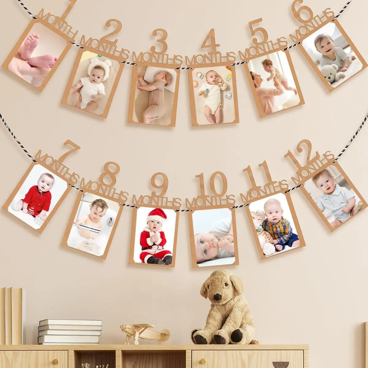 Baby First Birthday Banner Kraft Paper Growth Record 1-12 Month Photo