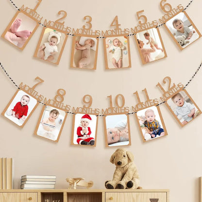 Baby First Birthday Banner Kraft Paper Growth Record 1-12 Month Photo