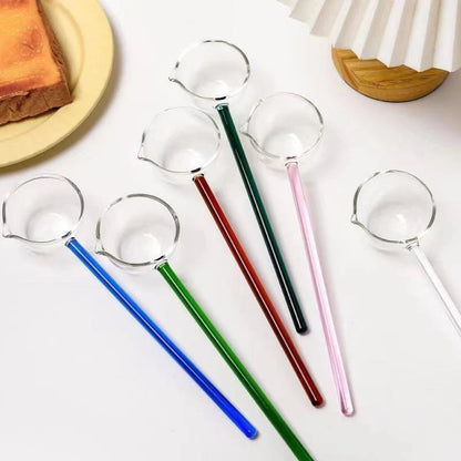 Borosilicate Glass Spoon Long Handle Heat Resistant Spout Dessert