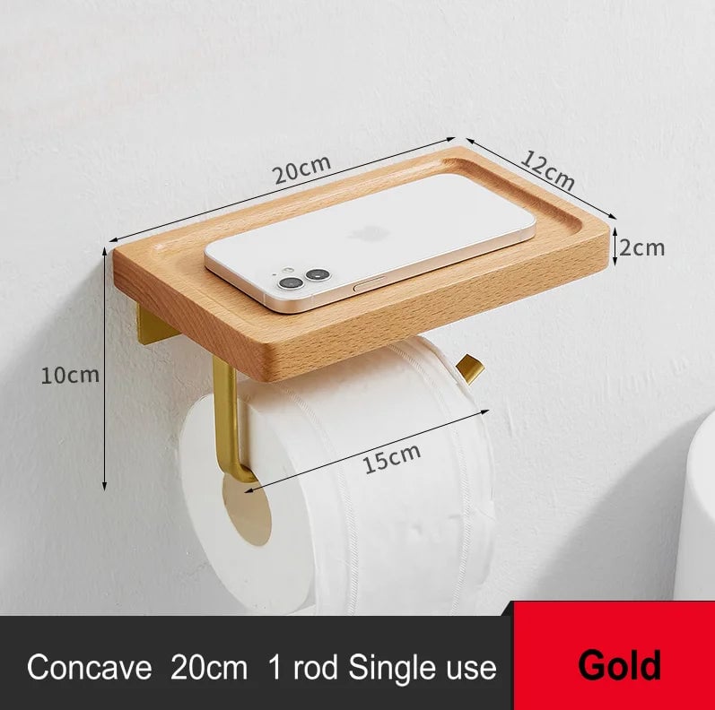 Beech Wood Toilet Paper Holder with Phone Storage Bathroom Organizer