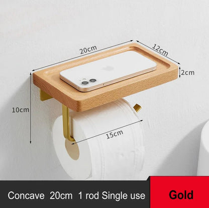 Beech Wood Toilet Paper Holder with Phone Storage Bathroom Organizer