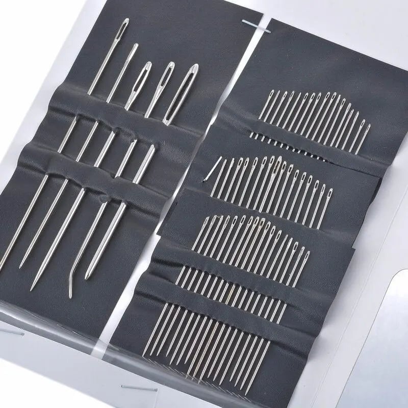 55pc Stainless Steel Big Eye Hand Sewing Needles Set Kit