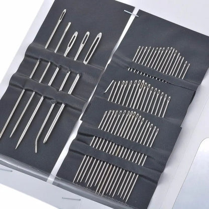 55pc Stainless Steel Big Eye Hand Sewing Needles Set Kit