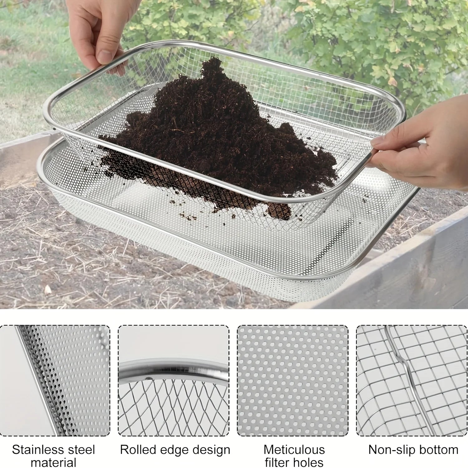 Stainless Steel Soil Sieve Mesh - Garden Rock Filter Compost Sand