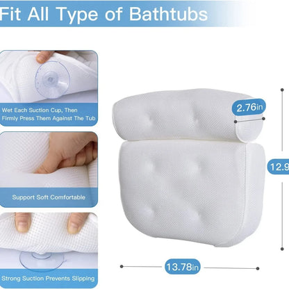 Transform your bath experience with premium air mesh bathtub pillows. Ergonomic neck and back support with secure suction cups. 2-pack for ultimate comfort.