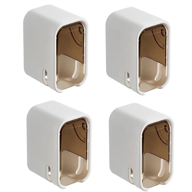 2PCS Wall Mounted Flip-Top Toothbrush Holder Dustproof Storage Rack
