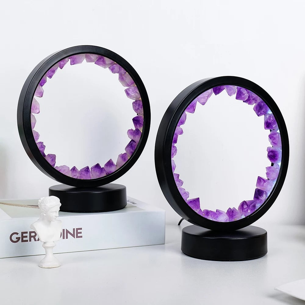 LED Crystal Amethyst Healing Stone Lamp - Natural Round Gemstone
