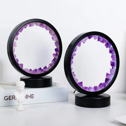 LED Crystal Amethyst Healing Stone Lamp - Natural Round Gemstone