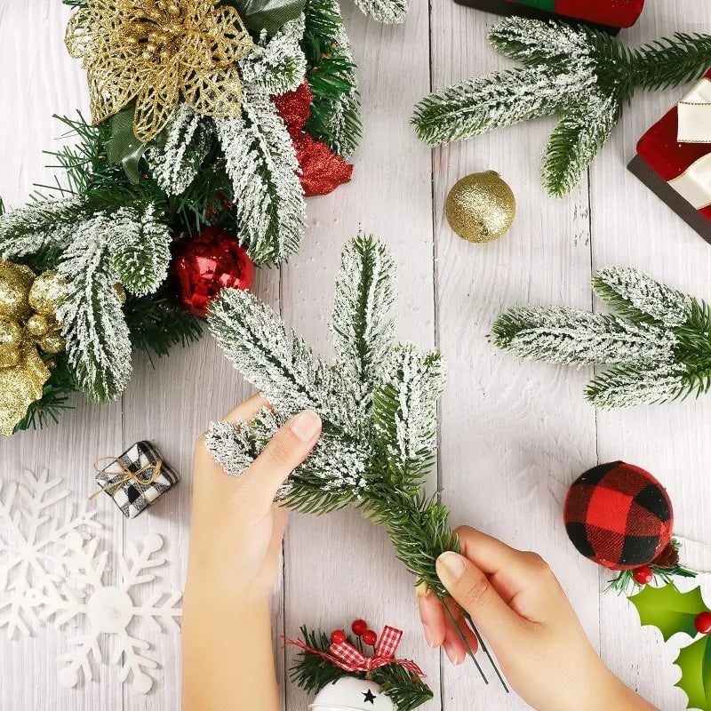 Artificial Snow Pine Branch Set - 5/10pcs Fake Pine Needles Garland