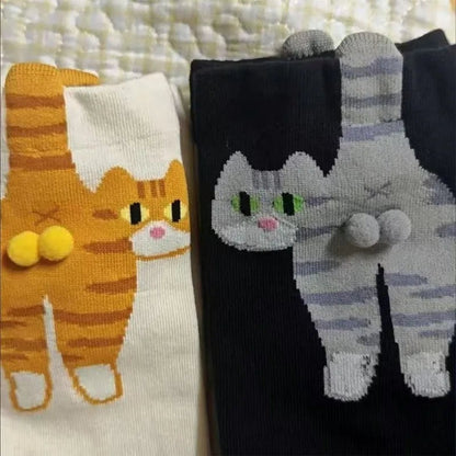 Discover premium 3D cartoon cat mid socks with anti-odor technology and breathable soft fabric. Perfect for casual wear with creative cute designs.